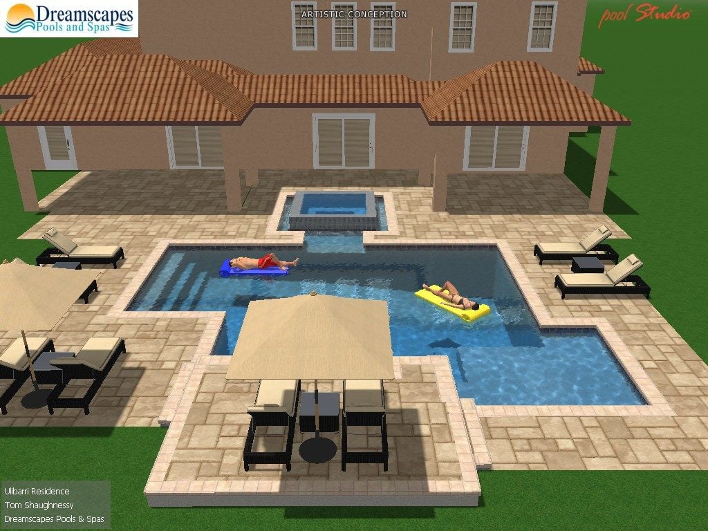 Rendering of Contemporary Pool under construction by Orlando Custom Home Builder Jorge Ulibarri in a custom home he is building on Markham Woods Road in Lake Mary, Florida